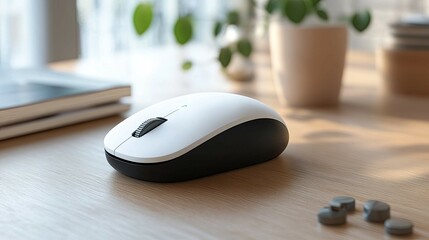 Poster - A mouse with silent click buttons, designed for quiet office work