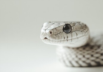 Poster - Close-Up of a White Snake with Intricate Scale Patterns Against a Neutral Background Highlighting Textures and Features of the Serpent