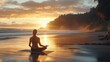 © Piyawat - A peaceful yoga practice at sunrise on a beach, with a person stretching gracefully on a mat