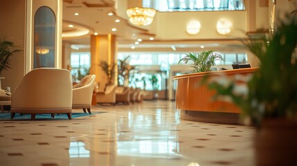 Poster - blurred hotel lobby with bookend lights creates a warm and inviting atmosphere, perfect for use as a background in various design projects, HD image
