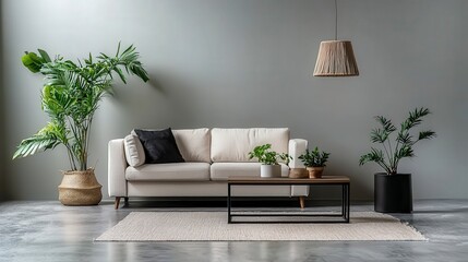 Aufkleber - Minimalist modern living room showcase with plants indoor space photo collection bright atmosphere contemporary style