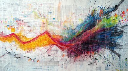 Poster - An artistic representation of a stock market graph, using abstract lines and colors to depict fluctuations in stock prices, evoking the emotions of market highs and lows.