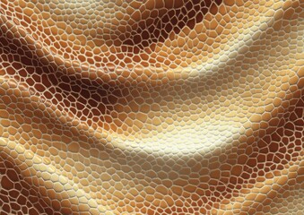 Poster - Textured Close-Up of Unique Brown and Beige Pattern on Fabric with Glossy Finish, Showing Wavy Drapery and Intricate Details for Textile Backgrounds