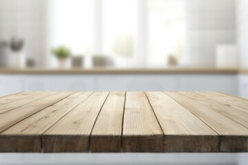 Poster - Wooden table, kitchen background, blur, display, food