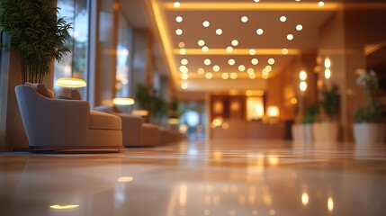 Poster - blurred hotel lobby with bookend lights creates a warm and inviting atmosphere, perfect for use as a background in various design projects, Hd image