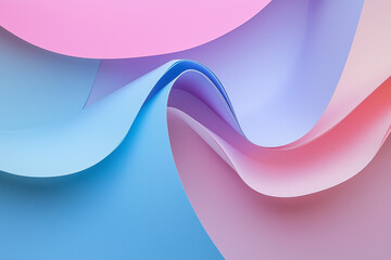 Poster - Abstract Pastel Paper Waves Swirling Blue, Pink, Purple