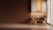 © Vanitjan - Living room interior in brown mocha mousse 2025 color with brown armchair  and decor- 3D rendering