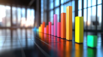 Poster - A dynamic D bar chart displaying financial data, with vibrant colors representing different categories, set against a sleek office background that emphasizes modernity.