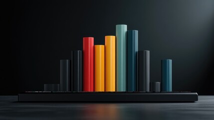 Poster - A dynamic D bar chart with colorful bars rising from a flat surface, representing financial data trends, set against a modern digital dashboard interface.
