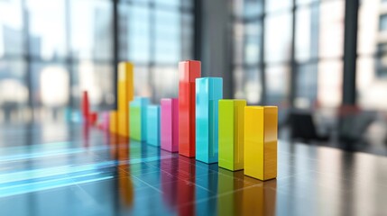 Poster - A dynamic D bar chart displaying financial data, with vibrant colors representing different categories, set against a sleek office background that emphasizes modernity.