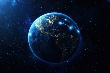 Wall Mural - Global network connections, Earth at night, space background, digital communication