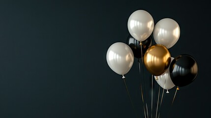 Aufkleber - Black, gold, and white balloons floating on a dark background, offering a sophisticated vibe perfect for Black Friday or elegant event decor.