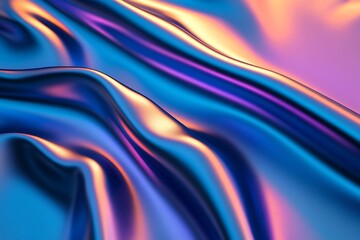 Wall Mural - 3d render metallic liquid background. abstract neon texture. rainbow 3d holographic foil. wavy gloss