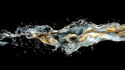 Poster - Clear water splashes across a black backdrop, producing an abstract, fresh, and dynamic visual with droplets capturing light and movement