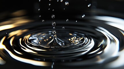 Poster - Clear water splashes across a black backdrop, producing an abstract, fresh, and dynamic visual with droplets capturing light and movement