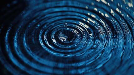 Poster - Close-up of raindrops creating circular ripples on the surface of blue water, showcasing the calming effects of rain in a natural setting