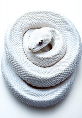 Poster - Stunning Serpent Display of a Beautiful White Snake Coiled Gracefully Against a Minimalist Background Highlighting Its Smooth Scales and Unique Features