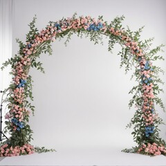 Wall Mural - Elegant floral arch with pink and blue blossoms on white backdrop