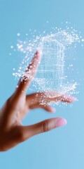 Leinwandbilder - Futuristic Interaction with Virtual Reality Hologram in Minimalist Blue Setting