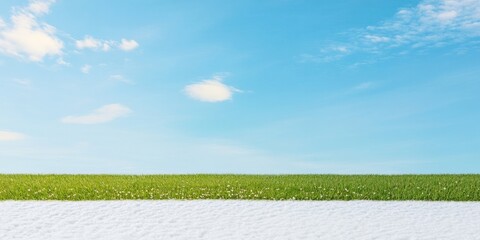 Wall Mural - Spring Transition Snow Meets Wildflowers Under a Clear Blue Sky