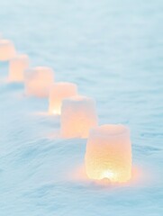 Poster - Glowing Ice Lanterns on Snow Serene Winter Evening Aesthetic