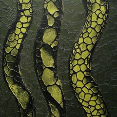 Poster - Abstract Green and Black Background with Textured Snake Patterns and Intricate Designs for Creative and Artistic Projects
