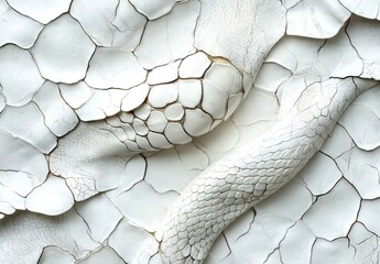 Poster - Abstract Texture of Cracked White Surface Resembling Snake Skin with Detailed Scalings and Irregular Patterns for Artistic and Design Use