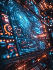 Poster - Neon Holographic Control Panel Futuristic Cosmic Navigation in Cyberpunk Style