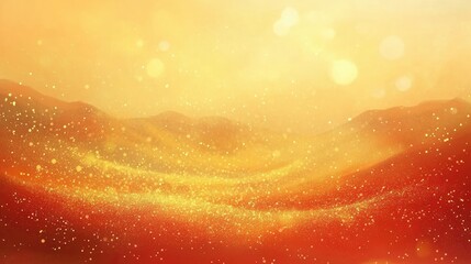 Aufkleber - Luxurious abstract holiday background with golden sparkle dust, glowing yellow bokeh, and red-orange hues, designed as a vector illustration