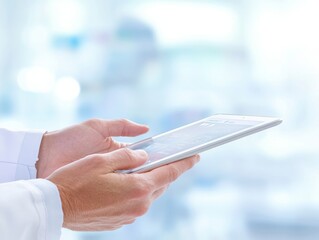 Poster - Doctor Utilizing Digital Tablet in Modern Hospital Setting for Efficient Patient Care