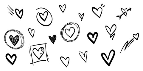 Poster - Doodle hearts on set. hand drawn style. love symbol. vector illustration