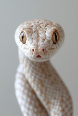 Poster - Close-Up of a Beautiful White and Tan Snake with Intricate Scale Patterns Showcasing Its Elegant Features and Unique Eyes Against a Soft Background