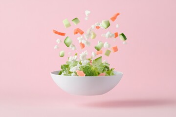 Leinwandbilder - Surreal Floating Vegetables in Minimalist Pastel Kitchen Scene
