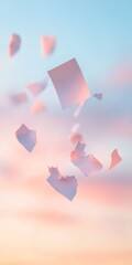 Poster - Floating Handmade Cards Against a Pastel Sky Background