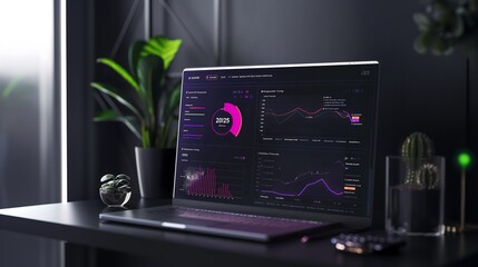 Poster - dynamic sales dashboard featuring vibrant bar charts, pie graphs, and trend lines in a modern digita