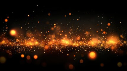 Aufkleber - Soft-focus golden dust sparkles with glowing yellow bokeh lights and warm red-orange hues, forming a luxurious abstract holiday vector background
