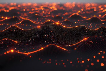 Wall Mural - Abstract landscape of glowing particles in dark background
