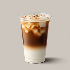 Wall Mural - An isolated plastic cup of an ice macchiato coffee with double shot drink beverage milk.