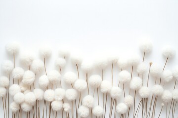 Poster - Minimalistic Arrangement of White Pom-Pom Flowers on Clean Background
