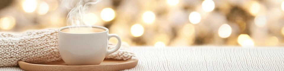 Poster - Cozy Winter Vibes Steaming Chai with Candlelight and Knit Textures