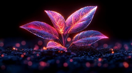 Wall Mural - glowing plant sprout in dark soil.