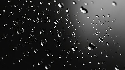 Poster - Water droplets splashing on a black background, creating a clean, dynamic abstract visual that conveys movement and freshness
