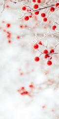 Poster - Elegant Winter Nature Snow-Covered Branches with Red Ornaments