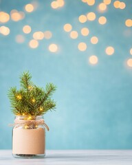 Poster - Miniature Christmas Tree in Jar with Golden Bokeh and Fairy Lights