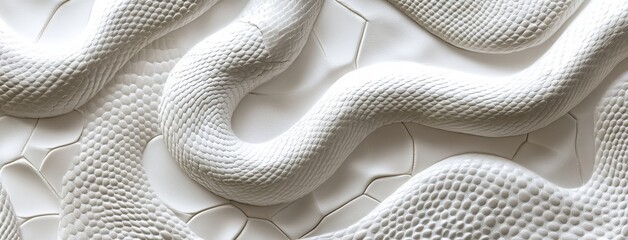 Poster - Intricate Texture of a White Snake Slithering Over a Smooth Background, Capturing the Elegance and Grace of Reptilian Movement in a Minimalist Style