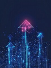 Poster - Digital growth indicators upward arrows tech landscape art futuristic design abstract viewpoint
