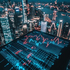 Poster - a financial cityscape symbolizing credit ratings' importance in capital cost adjustments