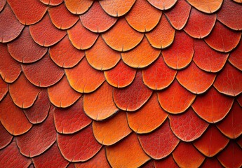 Poster - Textured Close-Up of Vibrant Orange and Red Leather Scales Creating an Eye-Catching Pattern Suitable for Fashion and Design Backgrounds