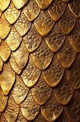 Poster - Textured Surface of Metallic Golden Fish Scales with Intricate Patterns and Glossy Finish, Perfect for Backgrounds in Artistic and Decorative Projects