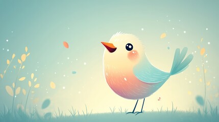 Poster - Cute pastel bird in a whimsical garden.